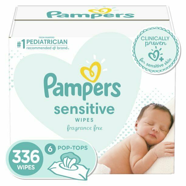 Pampers Baby Wipes Sensitive Fragrance & Perfume Free 6X Pop-Top Packs 336 Count