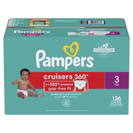 Pampers Cruisers 360 Fit Diapers, Active Comfort, Size 3, 136 Count