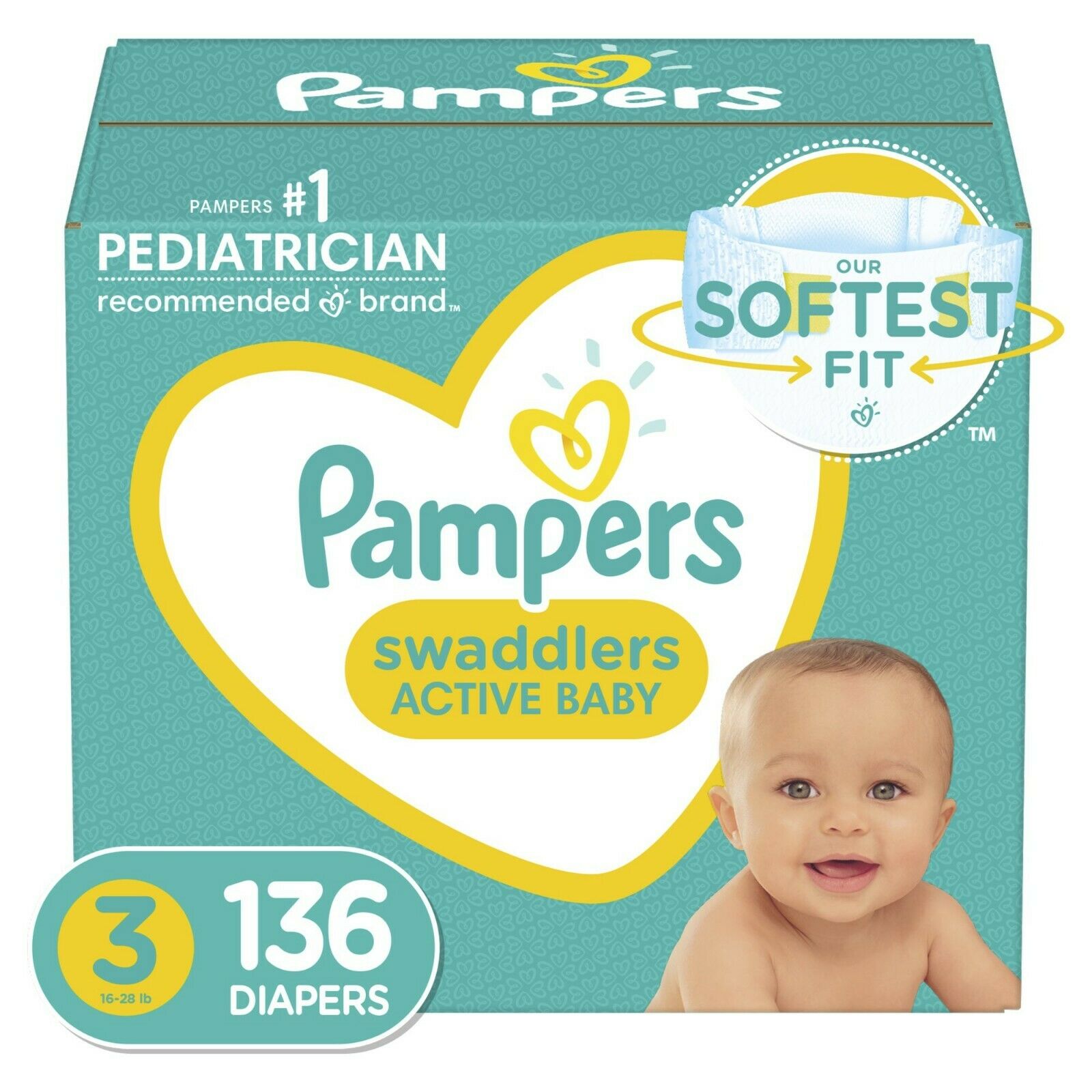 Pampers Swaddlers Diapers, Soft and Absorbent, Size 3, 136 Ct