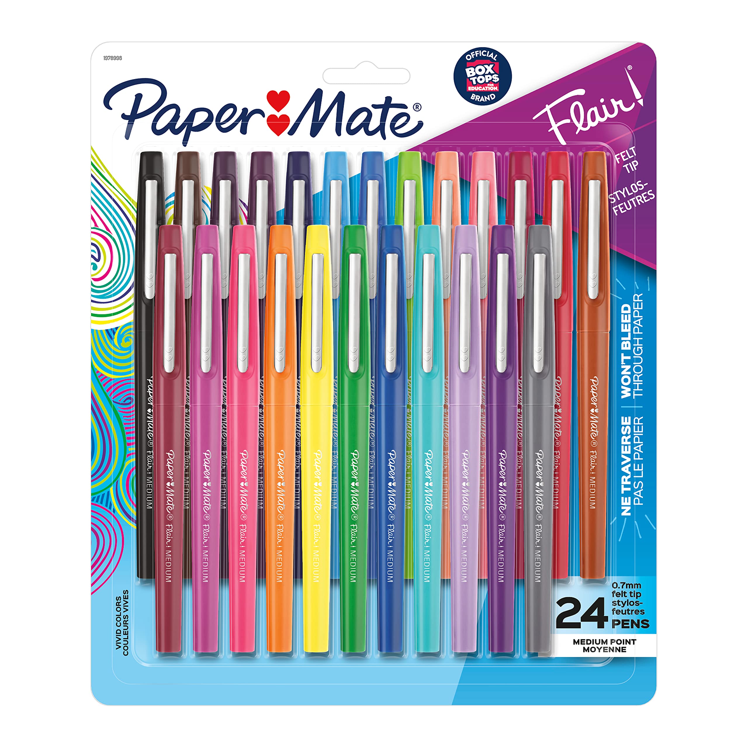 Paper Mate Flair Felt Tip Pens | Medium Point 0.7 Millimeter Marker Pens | Back to School Supplies for Teachers & Students | Assorted Colors, 24 Count on Sale At Amazon - Back To School Deal