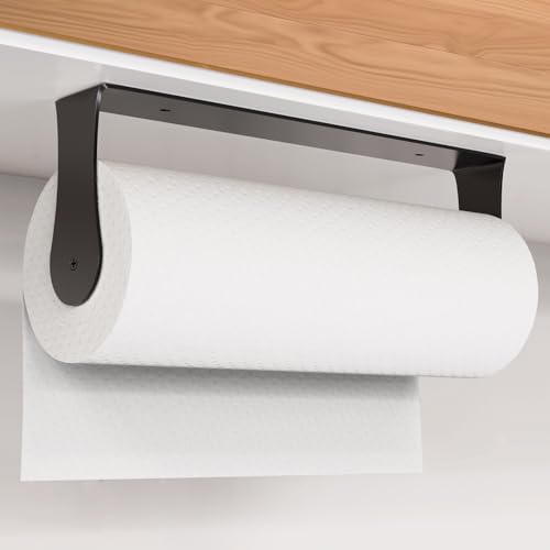 Hze Paper Towel Holder Under Cabinet, Stainless Steel, Black Wall Mount Paper Towel Holder For Kitchen And Bathroom, Adhesive Or Screws
