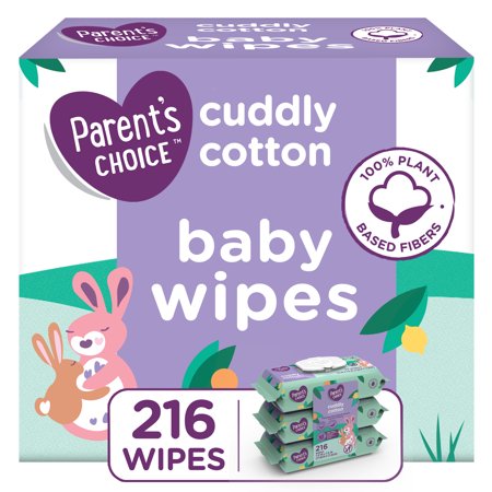 Parent's Choice Cuddly Cotton Baby Wipes, Unscented, 3 Flip-Top Packs (216 Total Wipes)