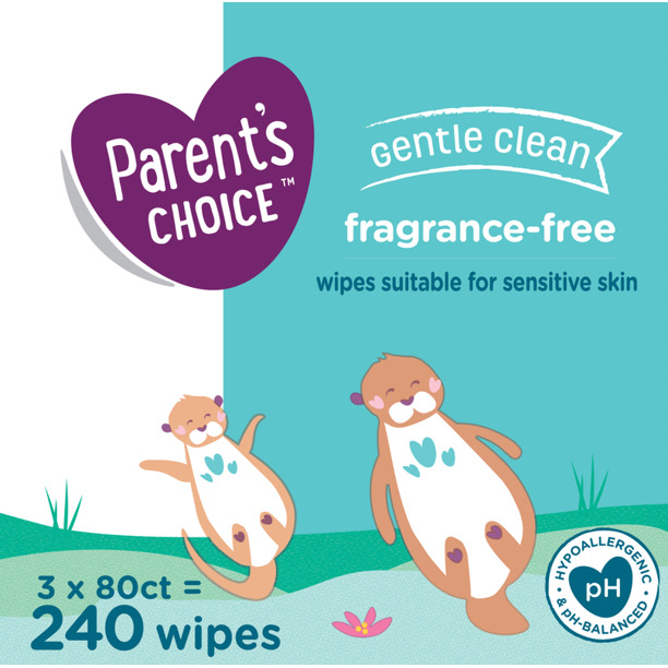 Parent's Choice Fragrance Free Baby Wipes, 3 Flip-Top Packs 240 Total Count