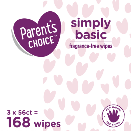 Parent's Choice Simply Basic Aloe Baby Wipes, 3 Flip-Top Packs (168 Total Wipes)