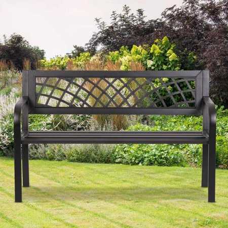 Park Benches Cast Iron Outdoor Bench Metal Garden Benches For Outdoors Patio Bench Ends 300Lbs Weight Capacity, For Park Yard Patio Deck Lawn, Black
