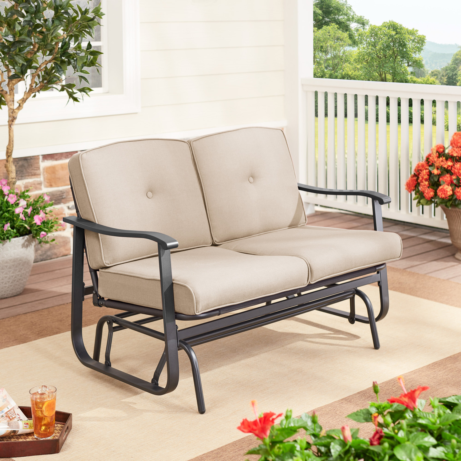Patio Cushion Steel Outdoor Glider Bench Garden Porch Swing Seat Home Chair New