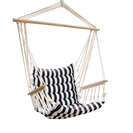 Patio Padded Hammock Cotton Hanging Rope Chair Indoor Outdoor Swing Chair White and Black Stripe