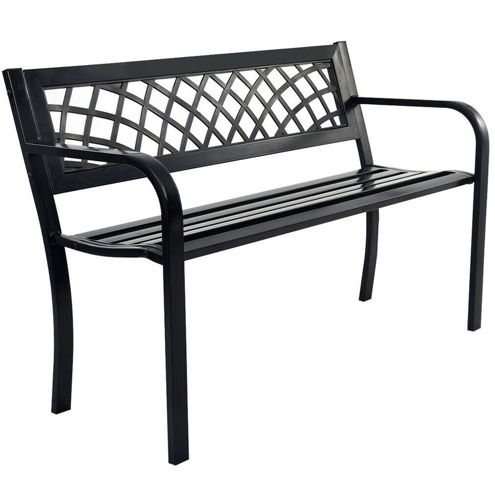 Patio Park Garden Bench Porch Path Chair Outdoor Deck Steel Frame New 545