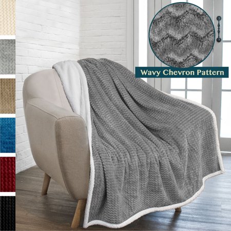 PAVILIA Premium Chevron Sherpa Throw Blanket | Soft Reversible Grey Fleece Blanket Throw | Plush, Fuzzy Throw for Couch Sofa, Lap TV Blanket| Lightweight Microfiber, 50x60 Inches