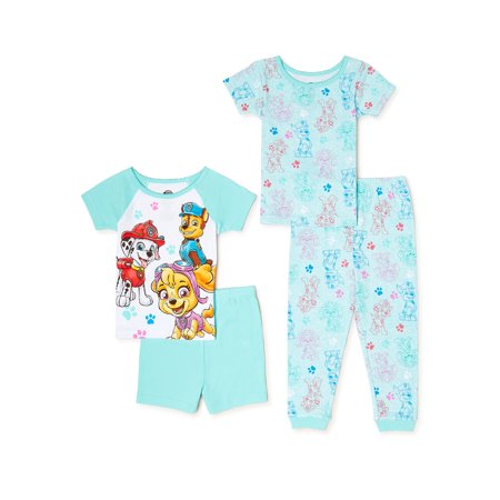 Paw Patrol Toddler Girl T-Shirt, Short, and Pants Pajama Set, 4-Piece, Sizes 2T-5T