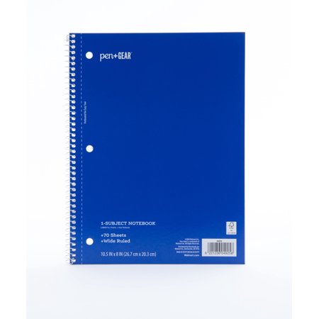 Pen + Gear 1-Subject Notebook, Wide Ruled, Blue, 70 Sheets