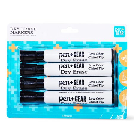 Pen + Gear Jumbo Dry Erase Markers, Black, Chisel Tip, 4 Count