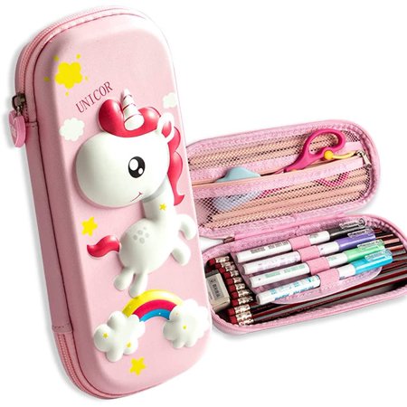 Pencil Case for Girls 3D EVA Unicorn Cartoon Storage Pouch Pen Holder for School Kids Large-Capacity Storage Box Student Stationery Box for Age 3+ Years Old