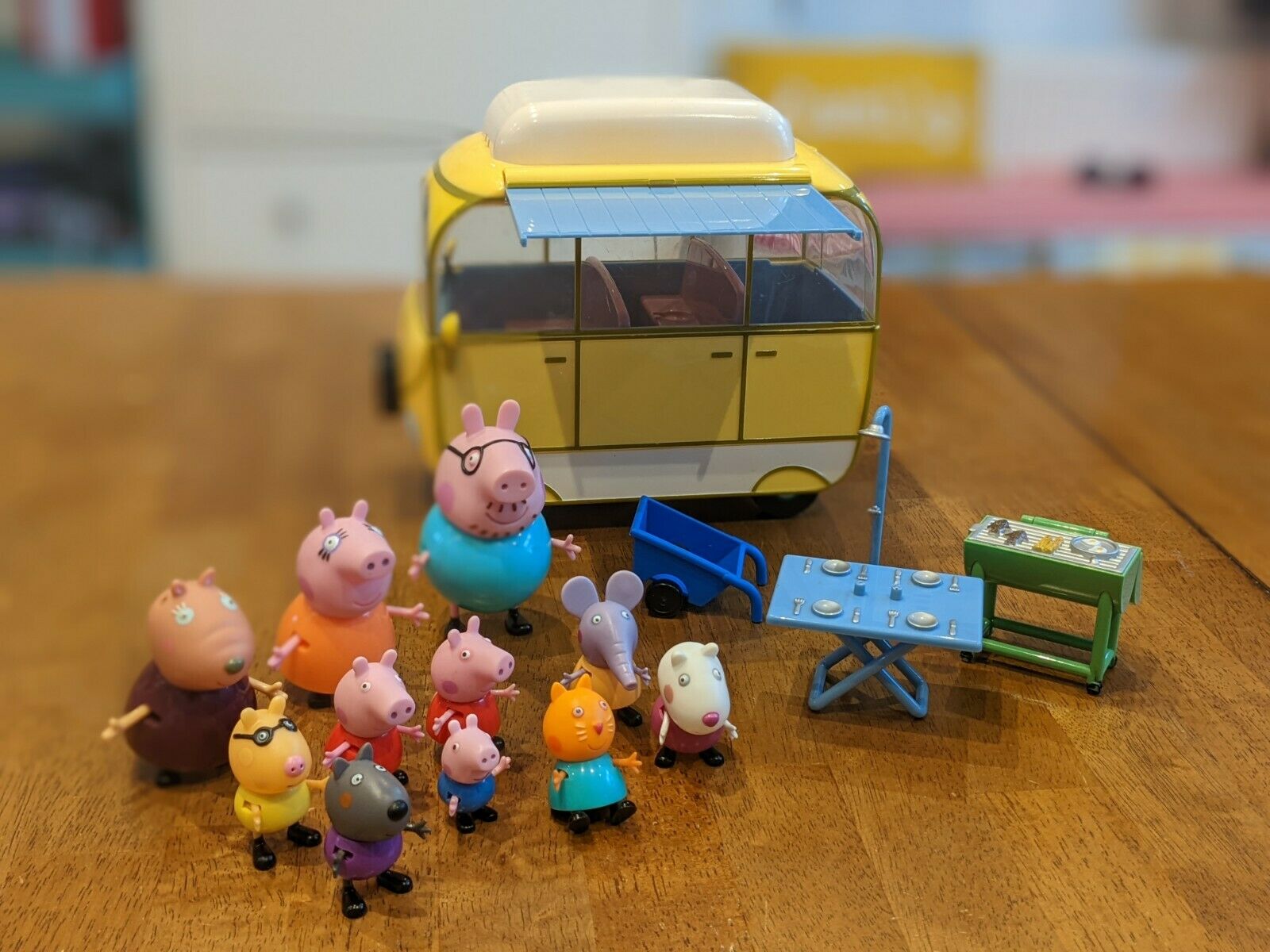 Peppa Pig Family Canopy Camper Van Playset Figures Grill, Table & More