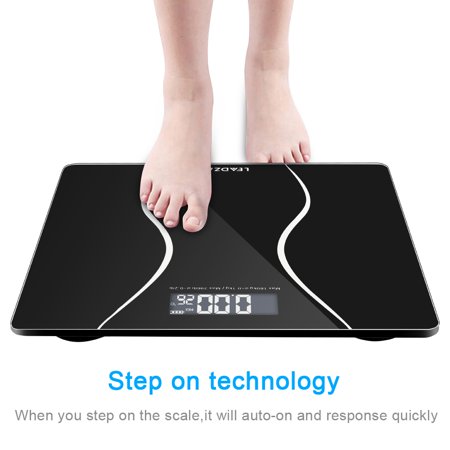 Personal Bathroom Glass Scale with Step-On Technology, Smart & Accurate Electronic LCD Digital Body Weight Control, Batteries Included, Max Capacit 397lb, Elegant Black