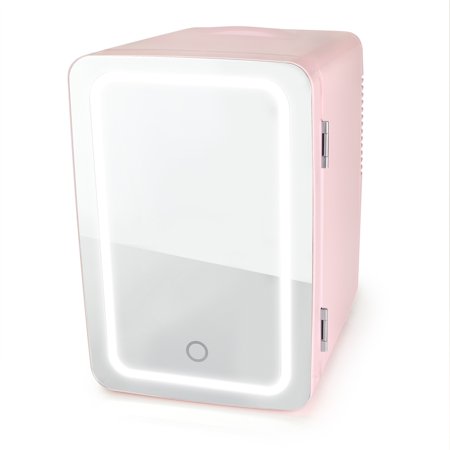 Personal Chiller LED Lighted Mini Fridge with Mirror Door, Coral