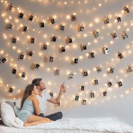 Photo Clip String Lights 6.6Ft 13.2Ft Fairy String Lights, Photo String Lights With Wooden Clips - Perfect Dorm Bedroom Wall Decor Wedding Decorations