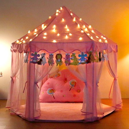 Picaboo Hexagon Princess Castle Play Tent Indoor for Kids Gift with Star Lights