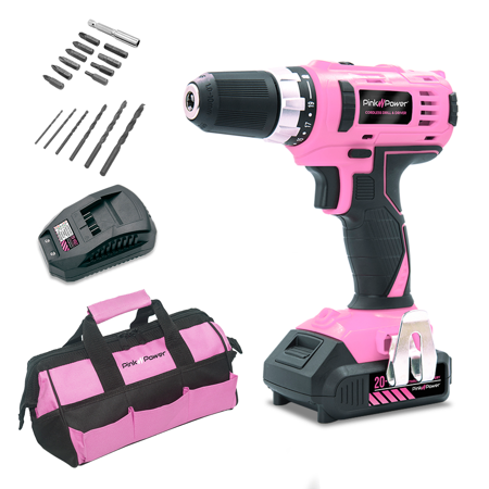 Pink Power Pink Drill Set for Women 20V Cordless Driver Tool Kit - Lithium Ion Electric Drill, Power Drill Set with Tool Bag, Battery, Charger & Drill Bit Set
