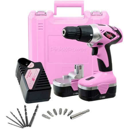 Pink Power PP182 18V Cordless Drill Set for Women- Tool Case, 18 Volt Drill , Charger & 2 Batteries