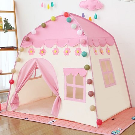 Pink Princess Castle Play Tent for Kids, Large Children Playhouse 420D Oxford Fabric Tent for Indoor Outdoor with Carry Bag, Toy Balls and Lights are NOT Included