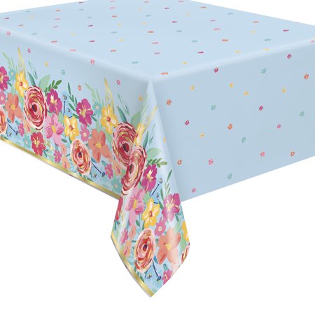 Pioneer Woman Floral Pink Foil Party Tablecloth, 84in x 54in