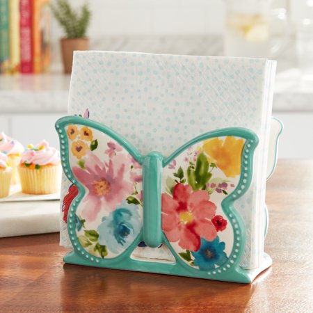 Pioneer Woman , PW Stoneware Butterfly Napkin Holder Decal Floral