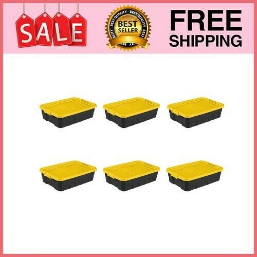Plastic 10 Gallon Storage Stacker Tote Yellow Lily, Set of 6