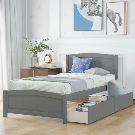 Platform Bed with 2 Drawers, Storage Bed, 79.5"L x 41.7"W x 37.6"H Twin Bed, Perfect for Home Living Room