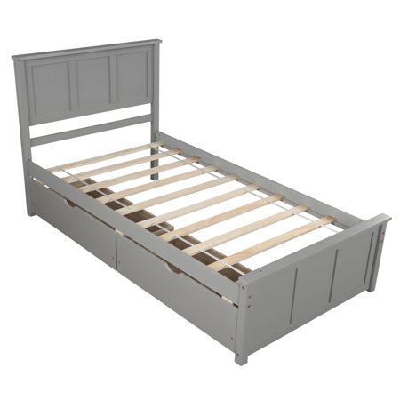 Platform Storage Bed, 2 drawers with wheels, Twin Size Frame, Gray (New)