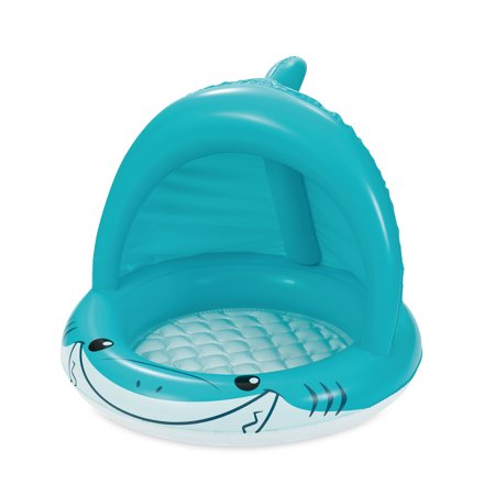 Play Day Inflatable Shark Shade Pool, Round, Blue, Ages 1-3, Unisex