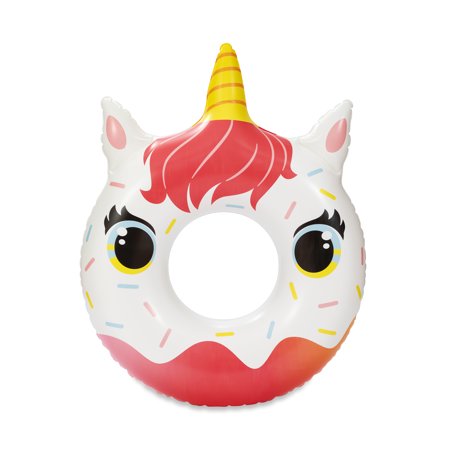 Play Day Inflatable Unicorn Donut Swim Tube Pool Float, Multicolor, for Kids and Adults
