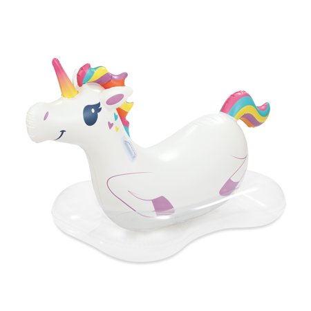 Play Day Inflatable Unicorn Ride-on Pool Float, White, for Kids and Adults