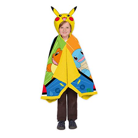 Pokemon Pika Pikachu Kids Snuggle Wrap Wearable Blanket with Hoodie for Camping - Children Body Wear Snuggie 31 Inch x 55 Inch with Printed Characters Charmander Squirtle Pikachu