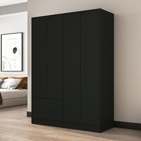 Polifurniture Denmark 4 Door Bedroom Armoire with Drawers, Black