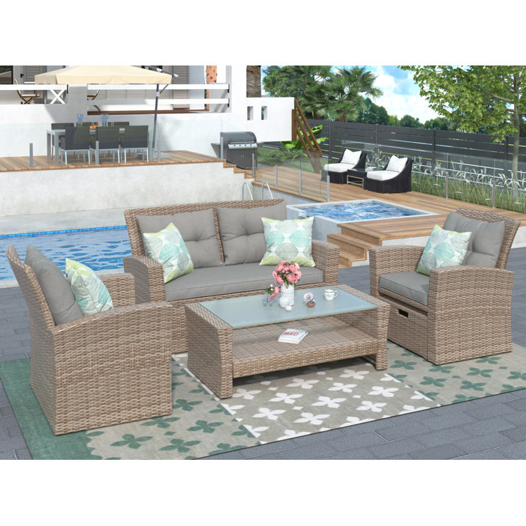 Polyethylene (PE) Wicker 6 - Person Seating Group with Cushions