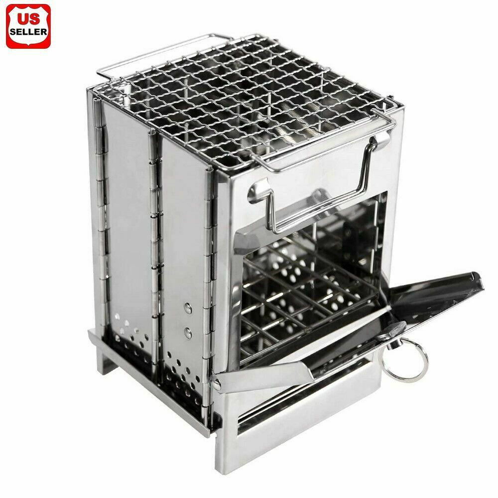 Portable Stainless Steel Camping Wood Alcohol Burning Stove Outdoor Picnic BBQ