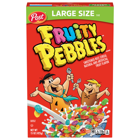 Post Fruity PEBBLES Breakfast Cereal, Gluten Free, 10 Vitamins and Minerals, Breakfast Snacks, Family Size Box, 15 Oz