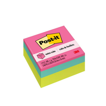 Post-it Notes Cube, 3" x 3", Bright Colors, 1 Cube