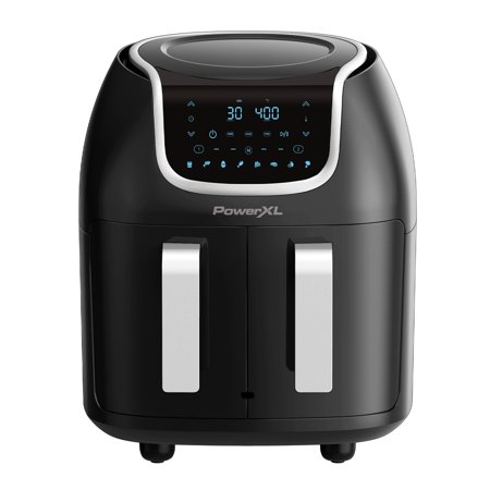 PowerXL Dual-Basket Vortex Air Fryer Pro 7-in-1, 9 qt. – 2-Basket Air Fryer or 1 XL Family-Size Basket Capacity, SmartSync Technology, 2 Nonstick Crisper Plates, Black