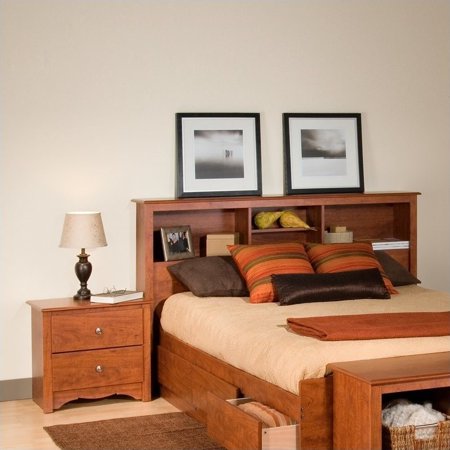 Prepac Monterey Cherry Double or Queen Bookcase Headboard 2 Piece Bedroom Set