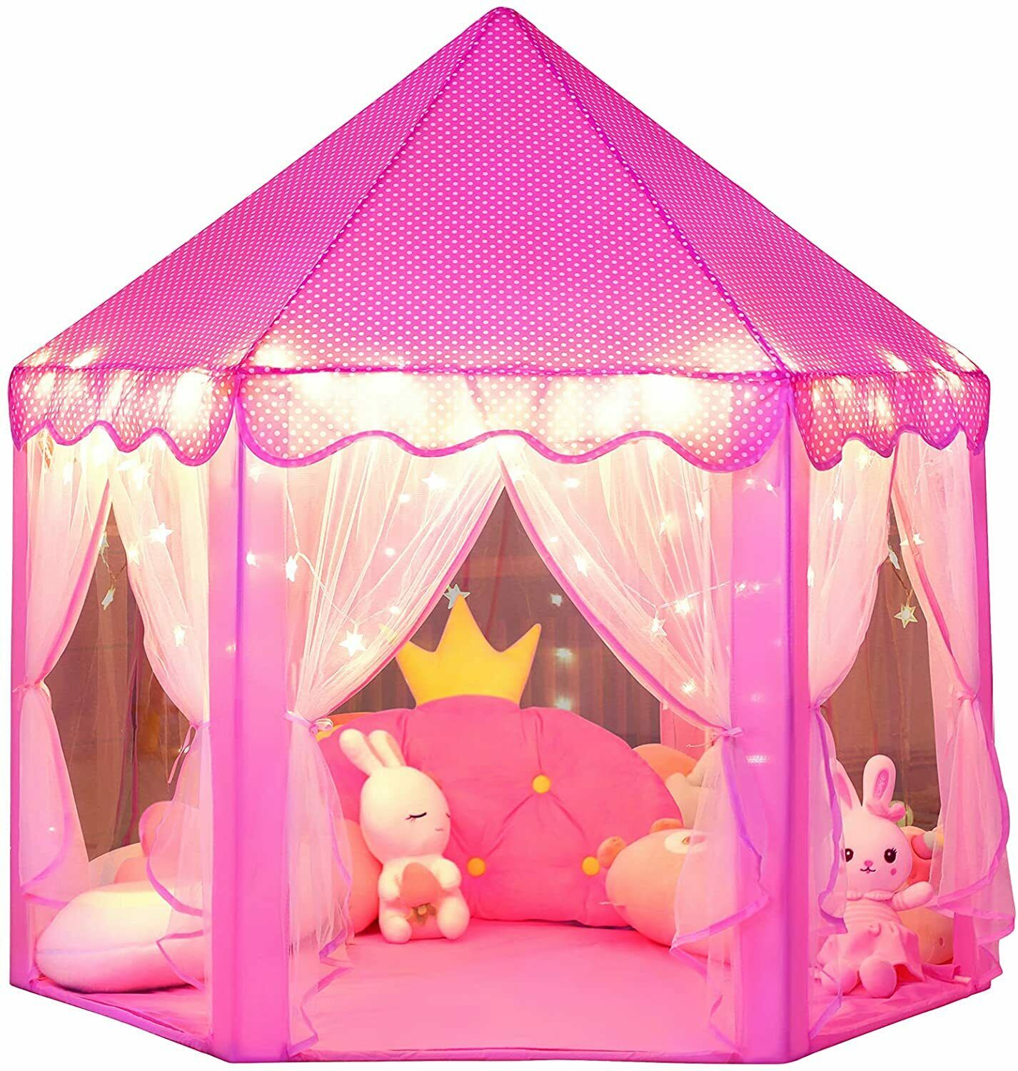 Princess Castle Play Tent for Girls Large Kids Playhouse with Star Lights US