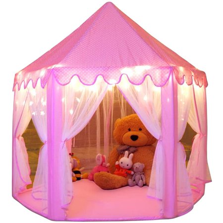 Princess Tent Girls Large Playhouse Kids Castle Play Tent with Star Lights Toy for Children Indoor and Outdoor Games, 55'' x 53'' (DxH)