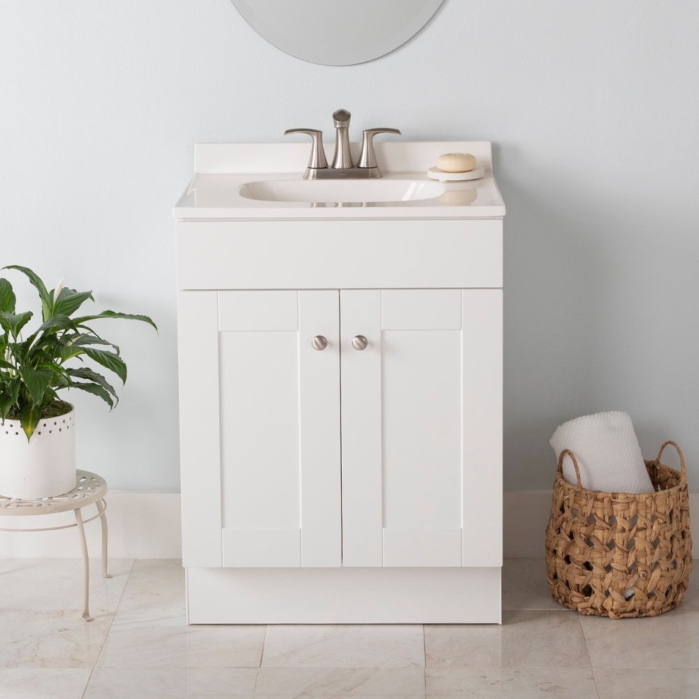 Project Source 24-in White Single Sink Bathroom Vanity with White Cultured Marble Top on Sale At Lowe's