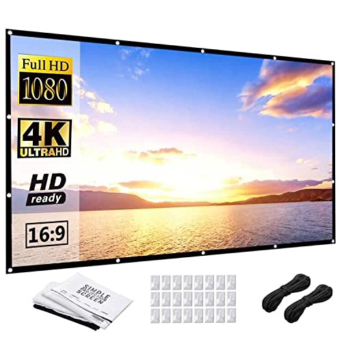 Projector Screen 120 inch, P-JING Projection Movies Screen 16:9 HD Foldable Anti-Crease Portable for Home Theater Outdoor Indoor Support Double Sided 17.17 TODAY ONLY AT AMAZON