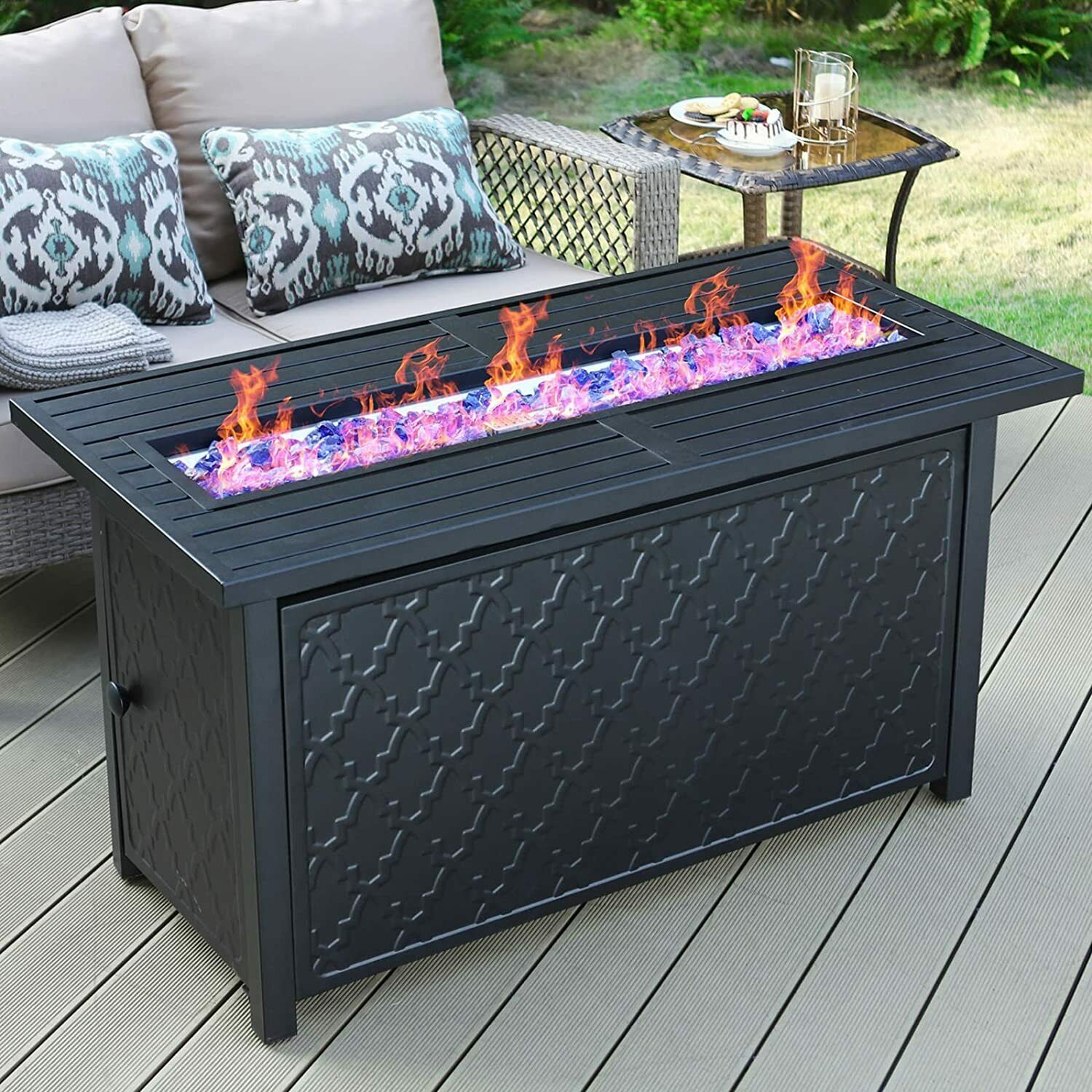 Propane Gas Fire Pit Table 45 Inch 50000BTU Rectangular Outdoor Firepits w/ Lid