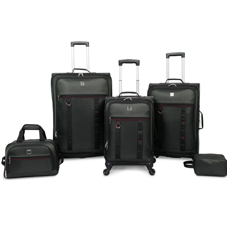 Protege 5 Piece Spinner Luggage Set, Includes 28" & 24" Check Bags, 20" Carry-on, Green
