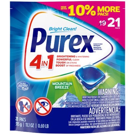 Purex 4-in-1 Laundry Detergent Pacs, Mountain Breeze, 21 Loads
