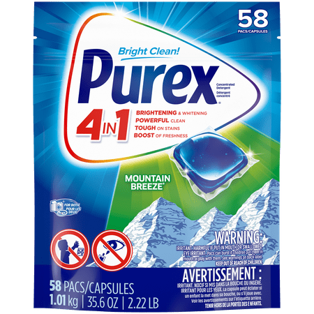 Purex 4-in-1 Laundry Detergent Pacs, Mountain Breeze, 58 Count