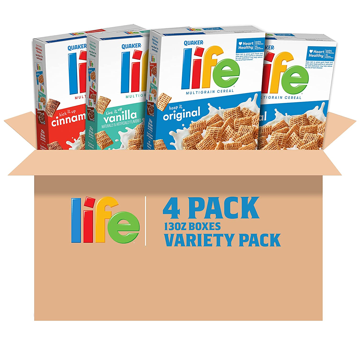 Quaker Life Breakfast Cereal 3 Flavor Variety Pack 13 Ounce Pack of 4 Box New